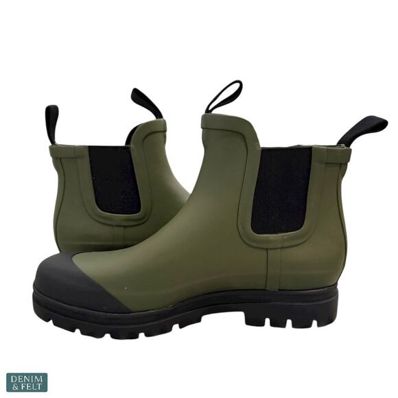 Everlane The Rain Boot Forest Green Black Chunky Chelsea Ankle Rain Boots - Picture 11 of 15